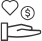 Icon with heart, hand, and a dollar sign