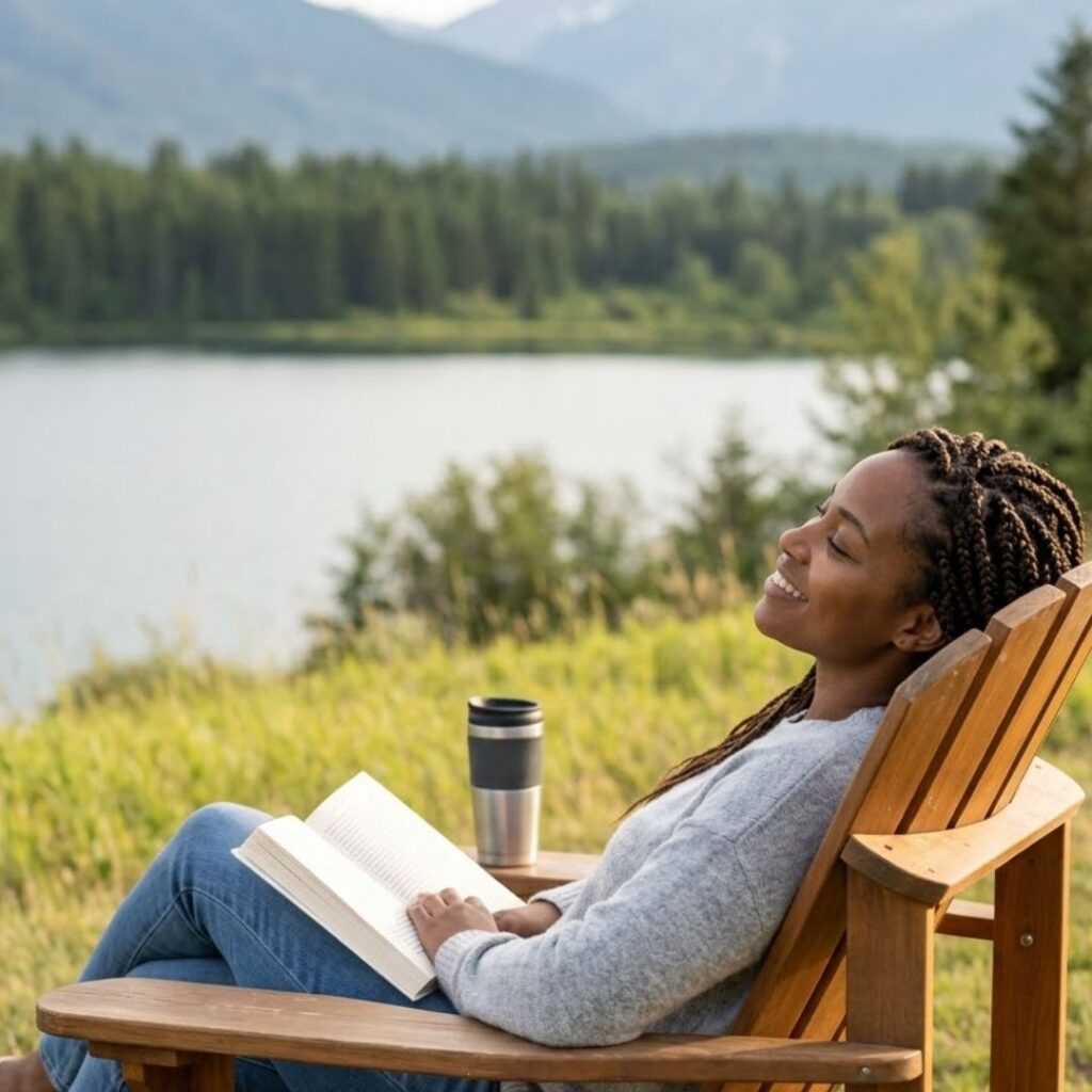 woman sitting otuside in chair